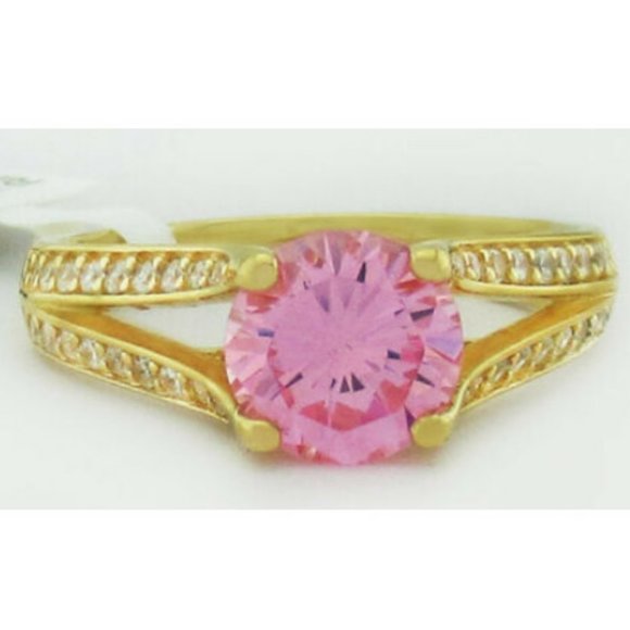 PINK 2.15 Cts & WHITE SAPPHIRES RING 14K YELLOW GOLD